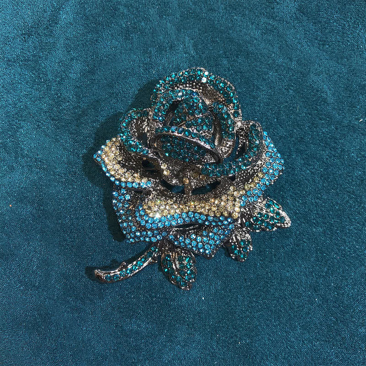 Broche elegante de diamantes de imitación en forma de rosa para mujer