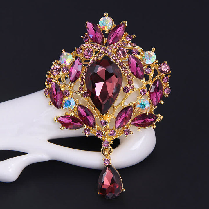 Broche de gota de agua con capullo floral brillante para mujer