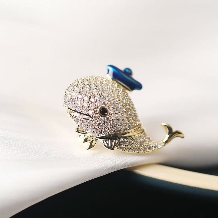 Broche de ballena con diamantes de imitación marinos para mujer