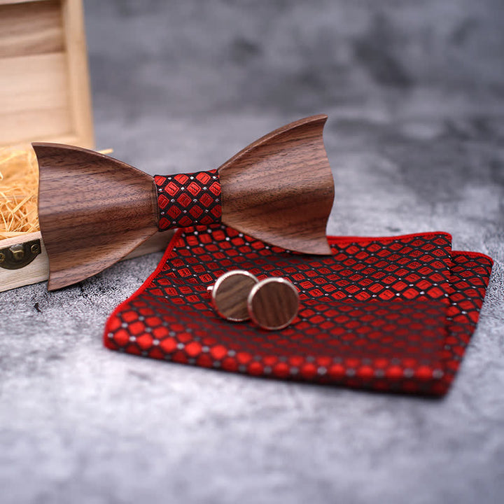 Juego de 3 pajaritas de madera de nogal negro en 3D para hombre