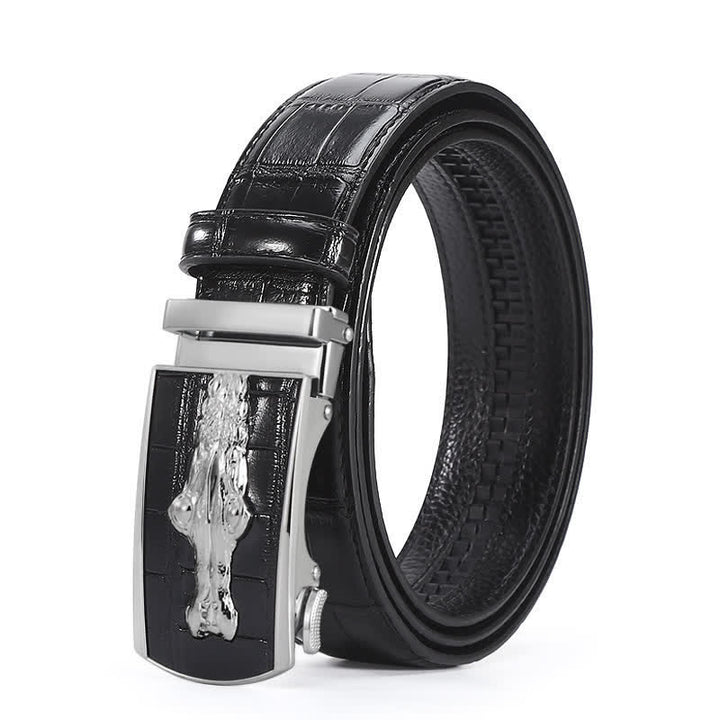 Cinturón de piel con hebilla automática y diseño de cocodrilo para hombre