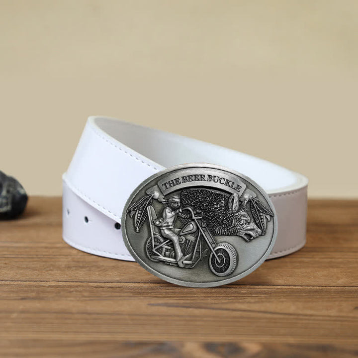 Cinturón de cuero con hebilla para hombre, hecho a mano, con diseño creativo de motocicleta