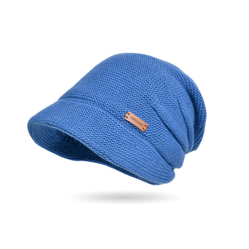 Gorro de punto de ala ancha con parche de letras para mujer