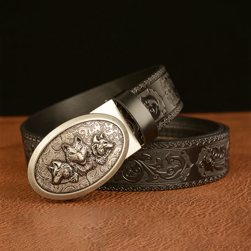 Cinturón de cuero para hombre de la leyenda de los lobos hambrientos