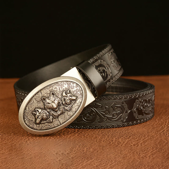 Cinturón de cuero para hombre de la leyenda de los lobos hambrientos