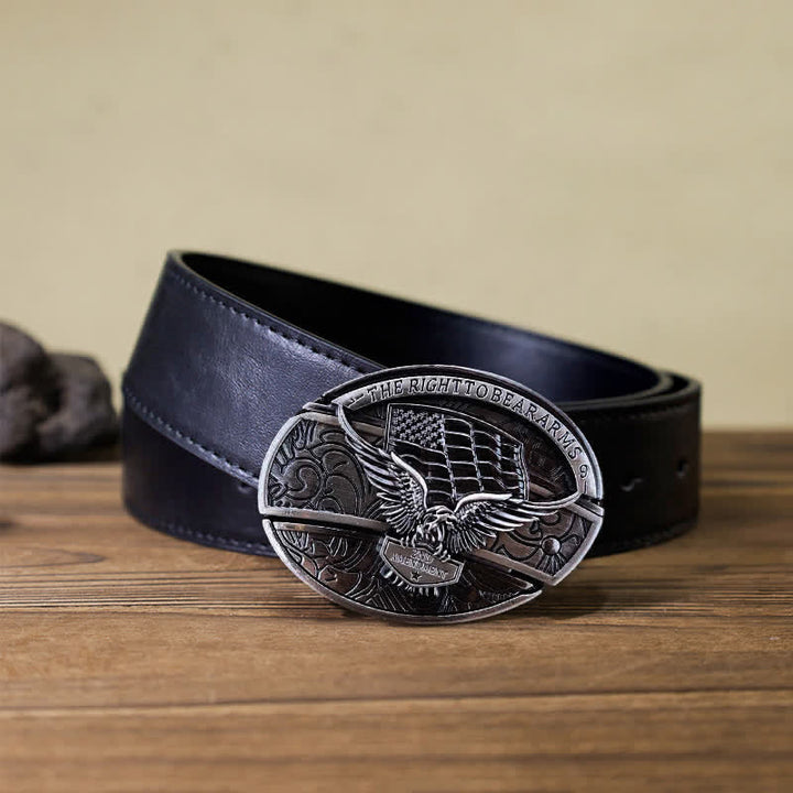 Cinturón de cuero con cuchillo plegable oculto con bandera de EE. UU. y águila para hombre
