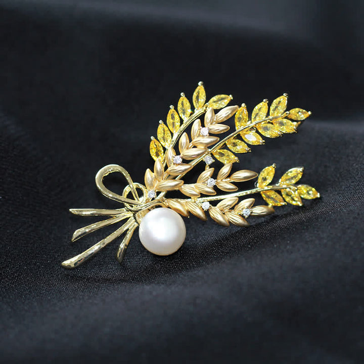 Broche de trigo con circonitas y perlas deslumbrantes para mujer